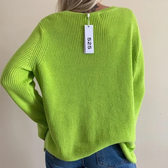 New 525 neon green ribbed knit cotton pullover sweater jumper - Picture 4 of 8
